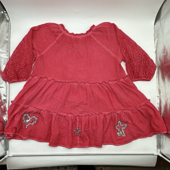 A Rare Bird Shine Bright One Size Star Heart Cutout Bling Rhinestone Tunic Dress - Picture 9 of 12